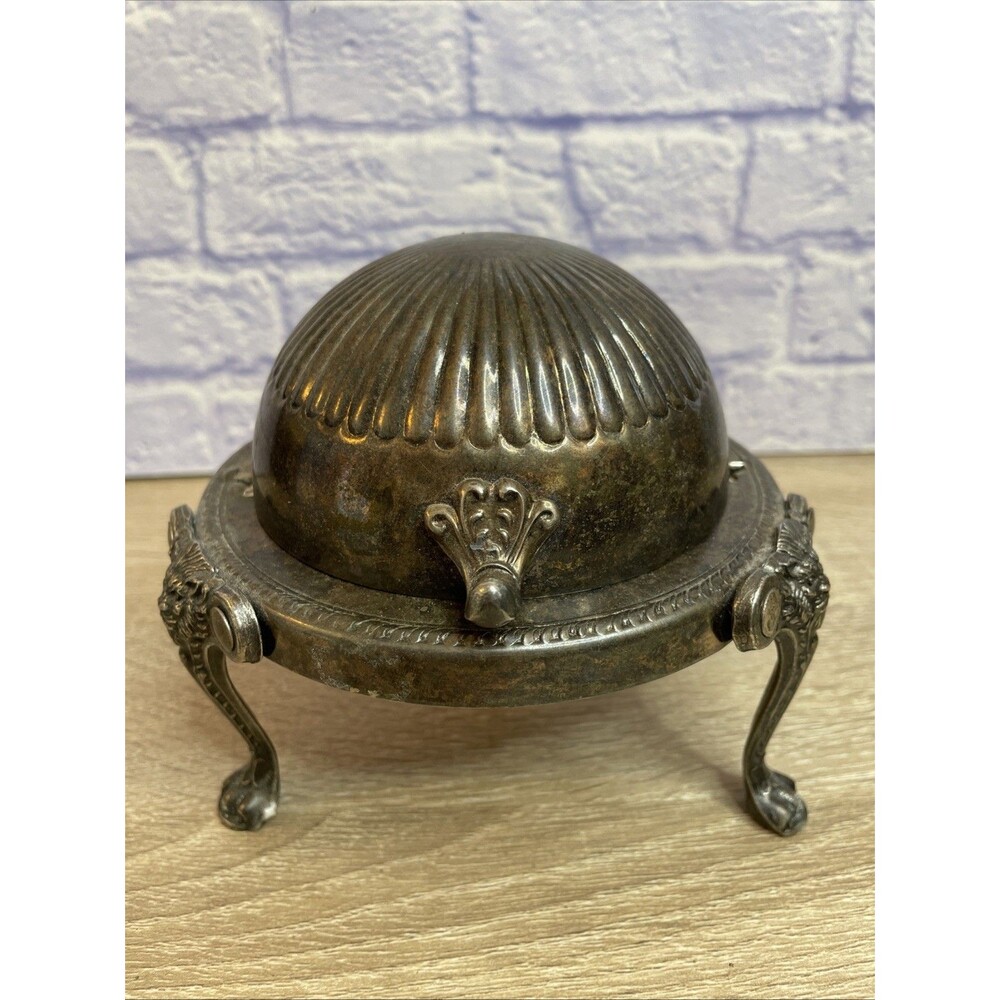 1883 FB Rogers Silver Co 273 Roll Top Caviar Butter Dish Server Lion Head Footed